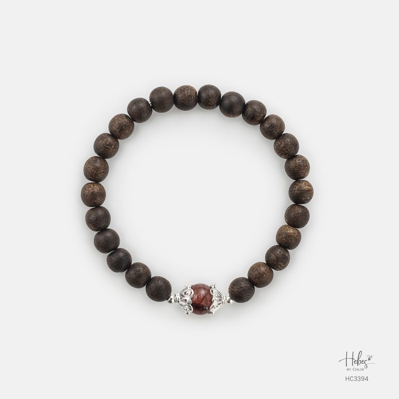 Indonesian Agarwood Black Onyx Cross Charm Bracelet HC2808 - Hebes