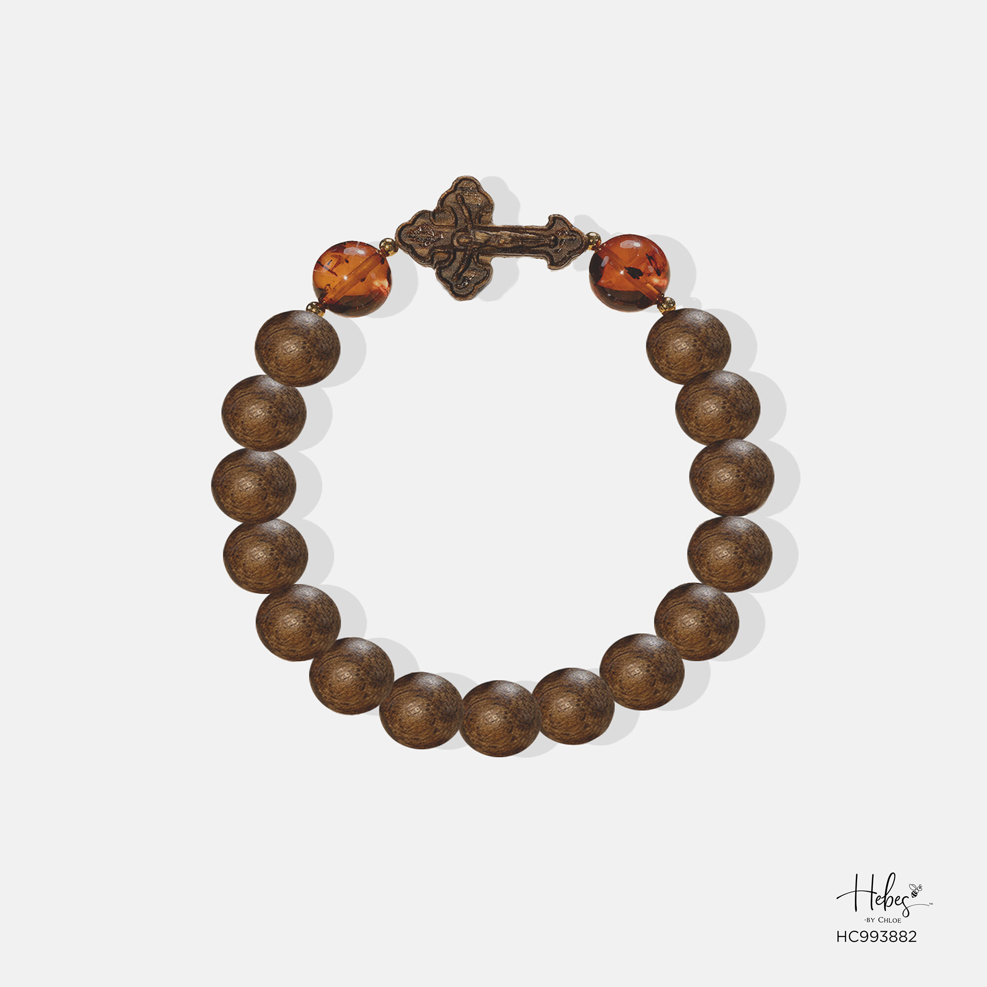 Vietnamese Agarwood Amber with Cross Charm Bracelet (10mm) 993882